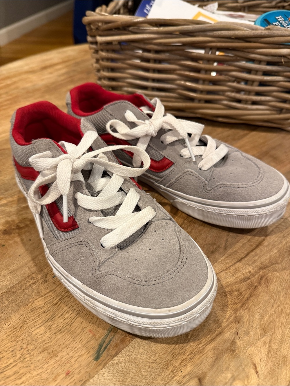 Vans Kids Gray Suede Sneakers with Red Accents